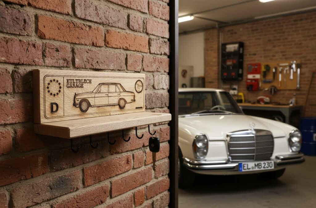 Schlüsselbrett Kultblech-Garage mit Ablage